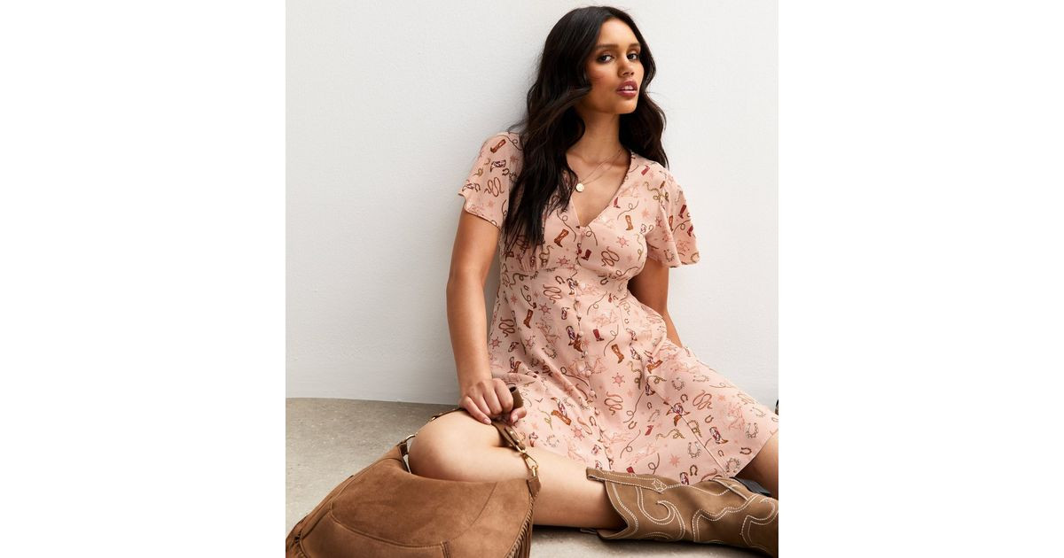 Pink A-Line Cowboy Print Mini Tea Dress | New Look | New Look (UK)