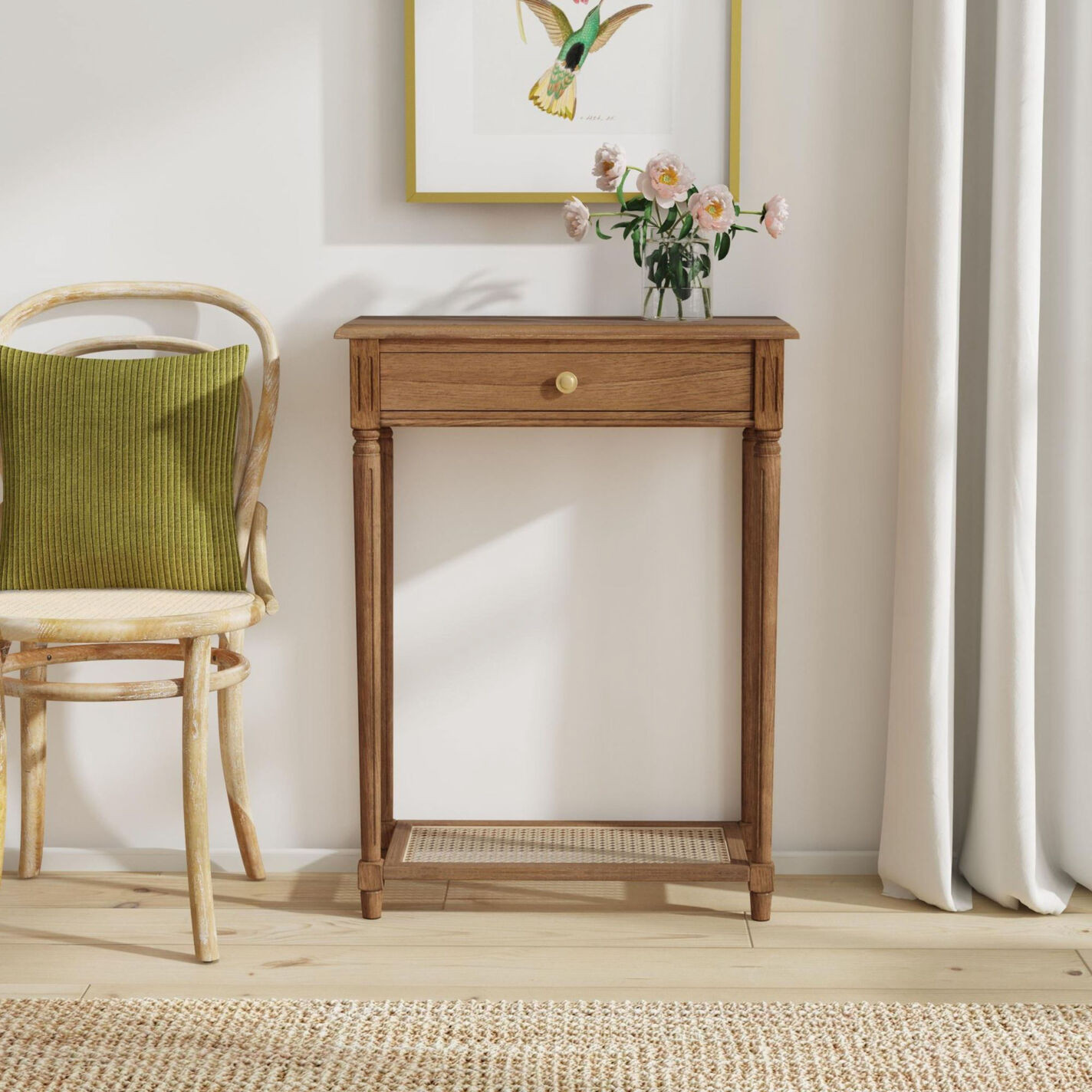 Lavinia Small Wood and Cane Console Table with Drawer | World Market