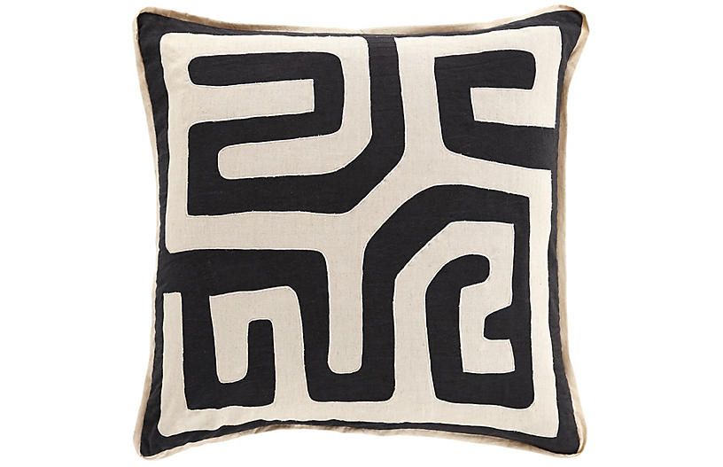 Tula Embroidered 22x22 Pillow, Brown/White | One Kings Lane