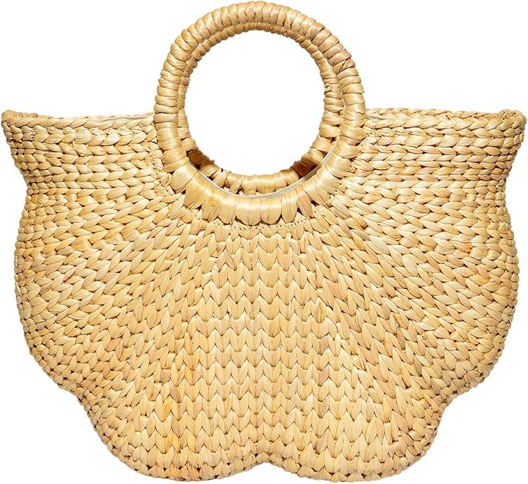 Summer Straw Bag, Rattan Bag For Womens Girls, Lotus Flower Shape Straw Handwoven Handbag With Ha... | Amazon (US)