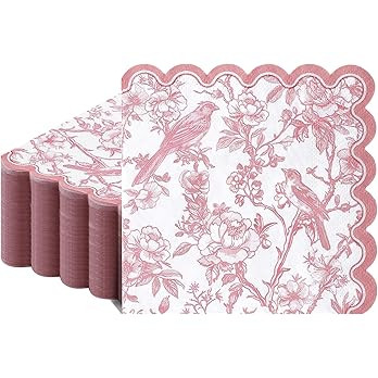 NatNarr 100 Pcs Pink Floral Napkins, Scalloped Birds Floral Napkins Disposable Dessert Bverage Na... | Amazon (US)