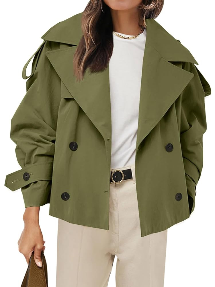 Tankaneo Womens Cropped Trench Coat Casual Double Breasted Short Jacket Fall Fashion Outerwear wi... | Amazon (US)
