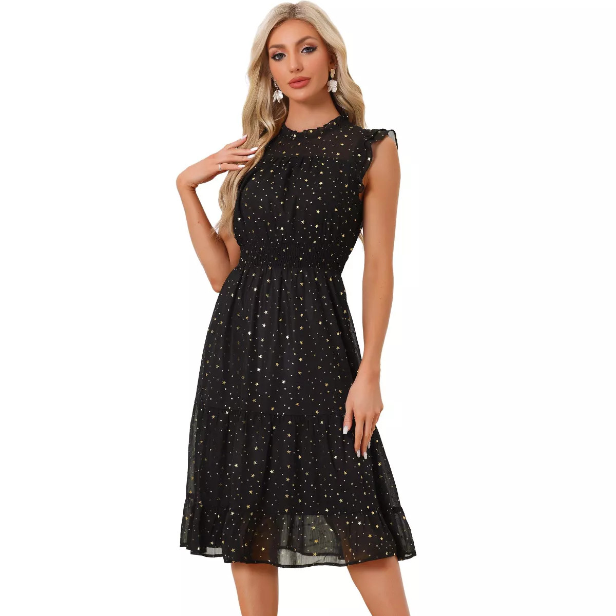 Allegra K Women's Sleeveless Smocked Waist Gilding Metallic Stars Chiffon Party Dress | Target