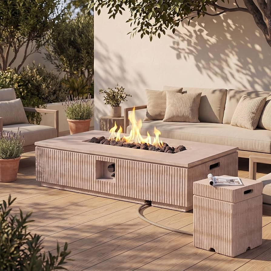 2 Piece Outdoor Fire Pit Set, 48.2" Propane Gas Fire Pit with 16.15"x20" Tank Holder/Side Table, ... | Amazon (US)