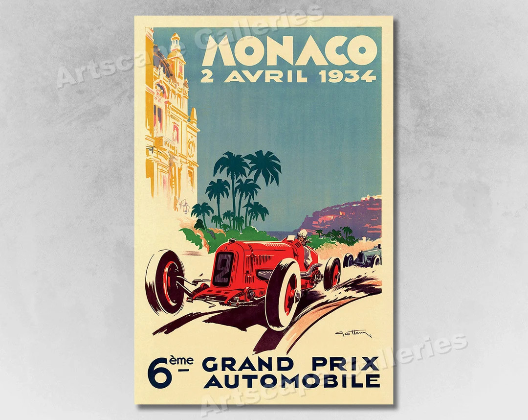 1934 Monaco Grand Prix Vintage Style Red Race Car Poster | Etsy (US)