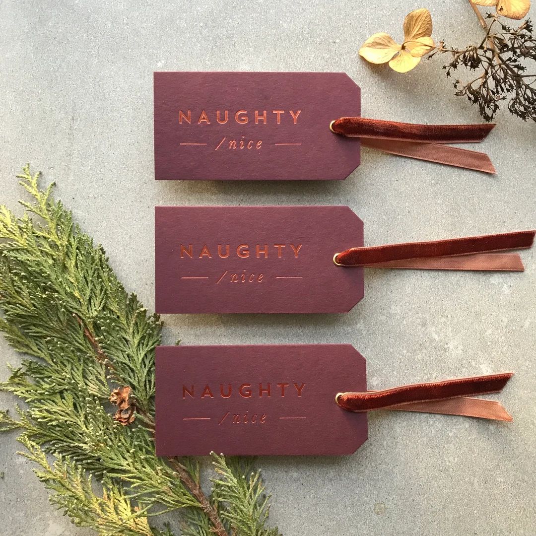 Letterpress Christmas Gift Tags Copper Foil Printe Pack Labels - Etsy | Etsy (US)