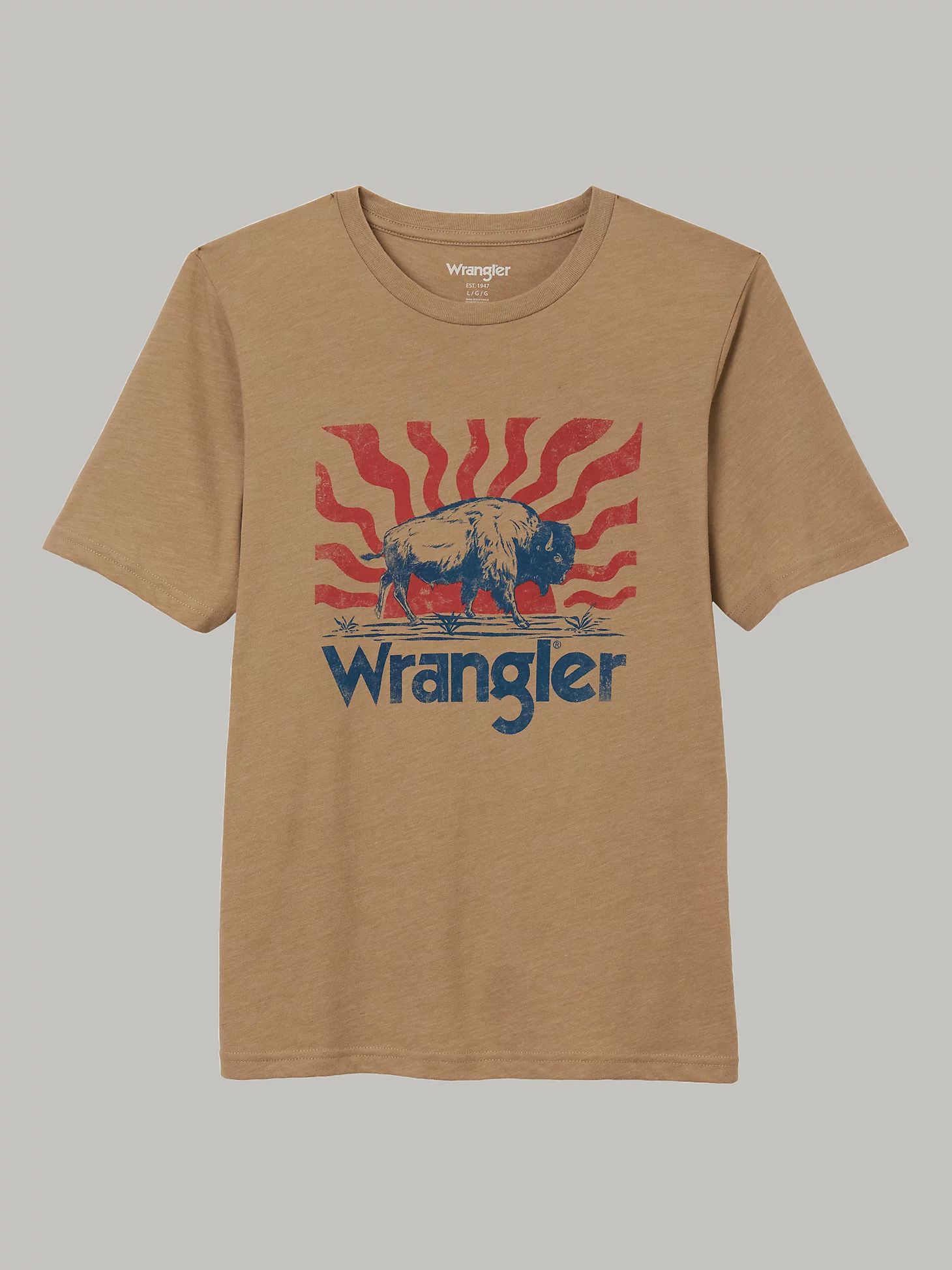 Boy's Short Sleeve Bison Graphic T-Shirt in Trench Coat Heather | Wrangler