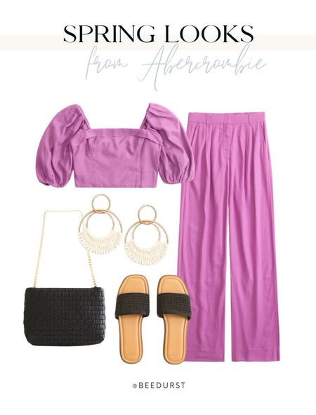 Spring outfit from Abercrombie, spring fashion, Easter outfit, Easter pantsuit, linen pants, resort wear, vacation outfit, slide sandals, purse, spring purse, date night outfit

#LTKSeasonal #LTKstyletip #LTKsalealert