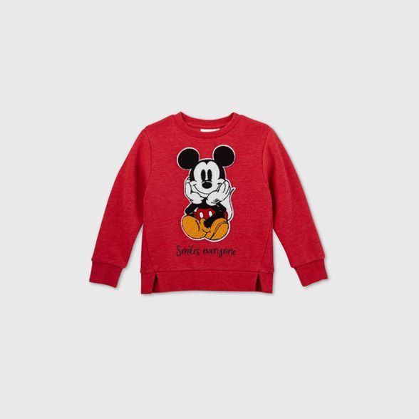 Toddler Boys' Mickey Mouse Fleece Chenille Patch Pullover - Red | Target