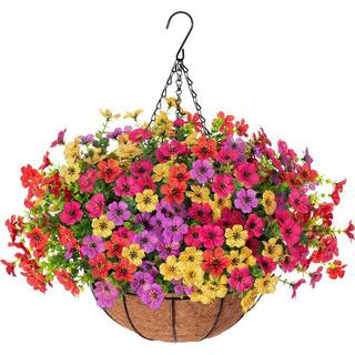 19.7 in. Multicolored Artificial Faux Hanging Flowers Plants Baskets, Fake Daisy Flower Arrangeme... | The Home Depot