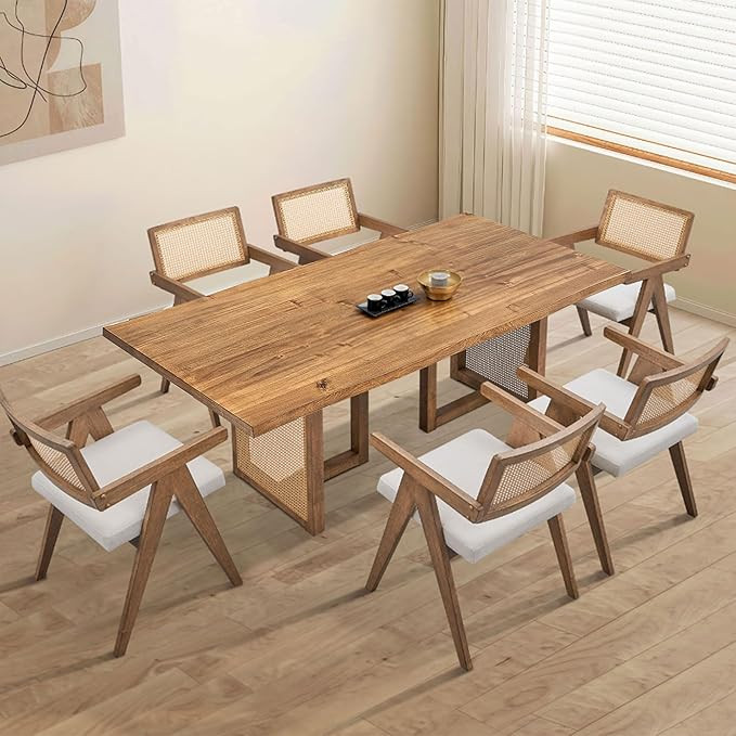 WILLIAMSPACE 70.87" Wood Dining Table Set for 6 to 8, Mid Century Modern Rectangular Kitchen Tabl... | Amazon (US)