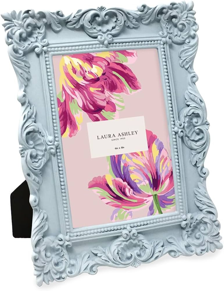 Laura Ashley 4x6 Powder Blue Ornate Textured Hand-Crafted Resin Picture Frame w/Easel & Hook for ... | Amazon (US)
