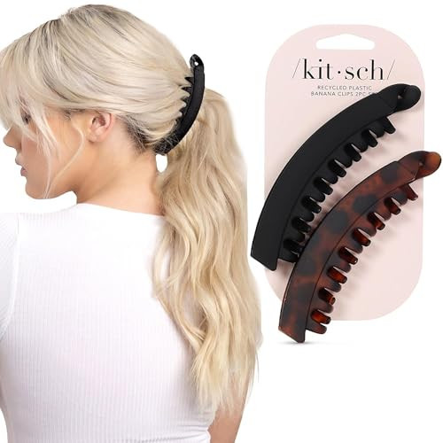 Kitsch Banana Clips For Women - Retro 80s Style Banana Hair Clips | Secure & Durable, No Crease Hair Accessories for Women | Styling, Ponytails & Updos | Ideal Gifts for Women - Black & Tort, 2pcs | Amazon (US)