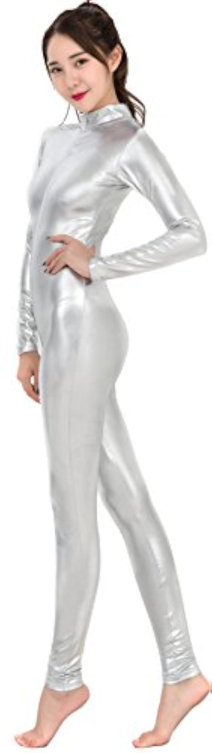 Speerie Womens Shiny Metallic Lycar Spandex Zip up Catsuit Unitard | Amazon (US)