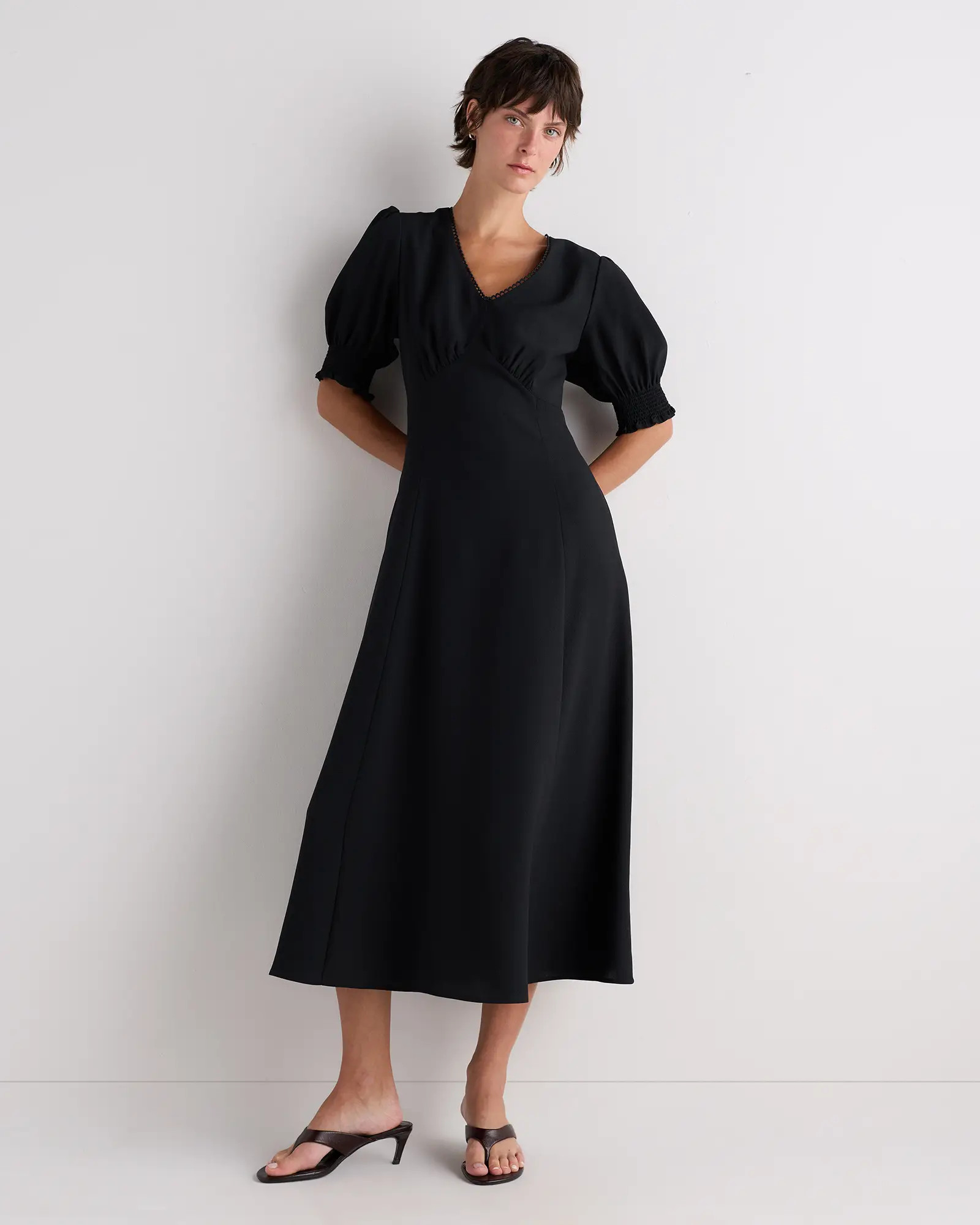 Matte Crepe Puff Sleeve Midi Dress | Quince