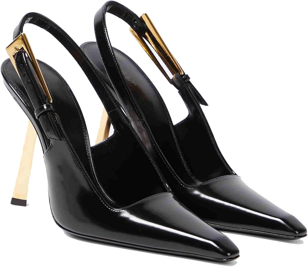 THESHY Women's Slingback Stiletto High Heels Square Toe Metal Buckle Pumps Backless Patent Leathe... | Amazon (US)