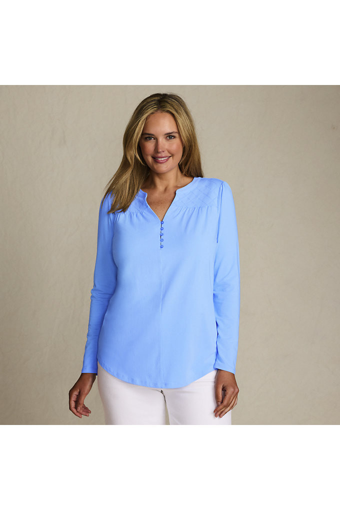 Women's Long Sleeve Lightweight Jersey Notch Neck Tunic Top - Lands' End - Blue - S | Lands' End (US)