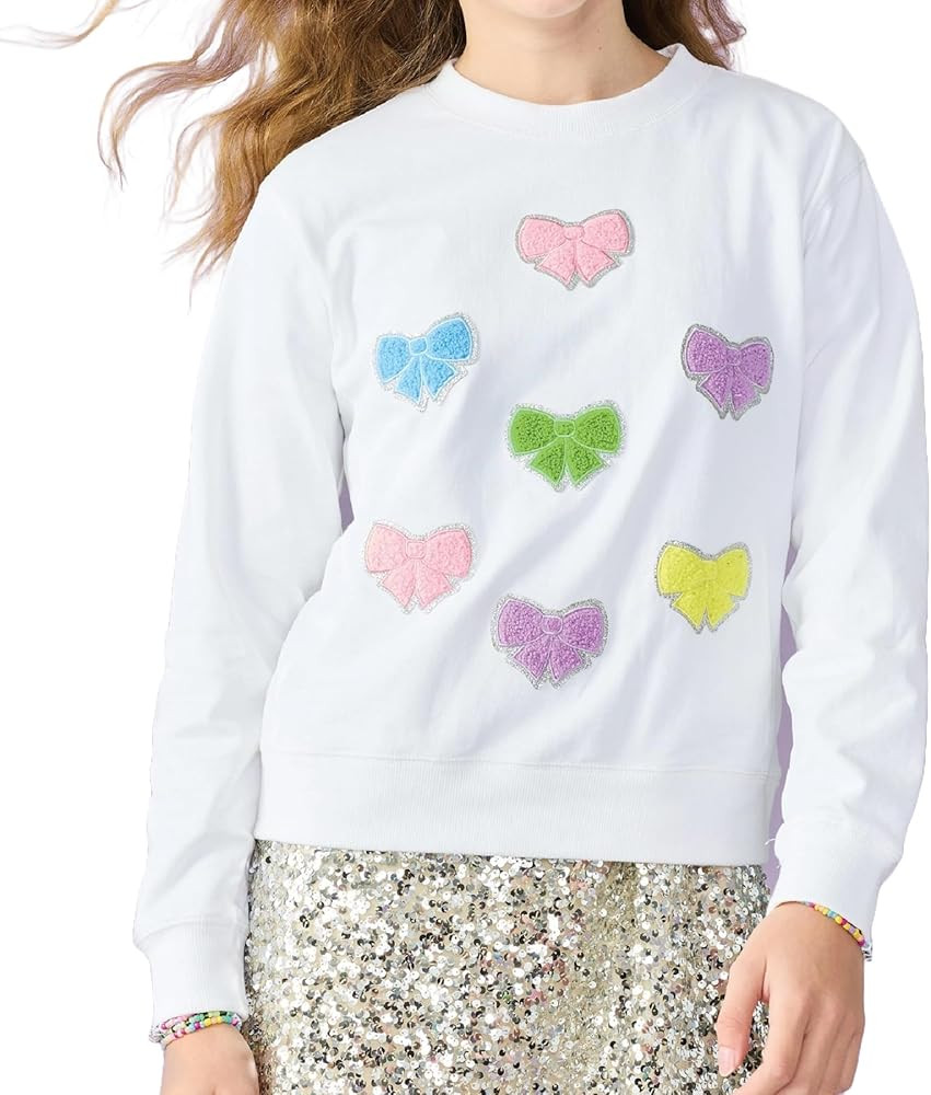 iscream Big Girls French Terry Crewneck Applique and Embroidered Accent Sweatshirt Collection | Amazon (US)