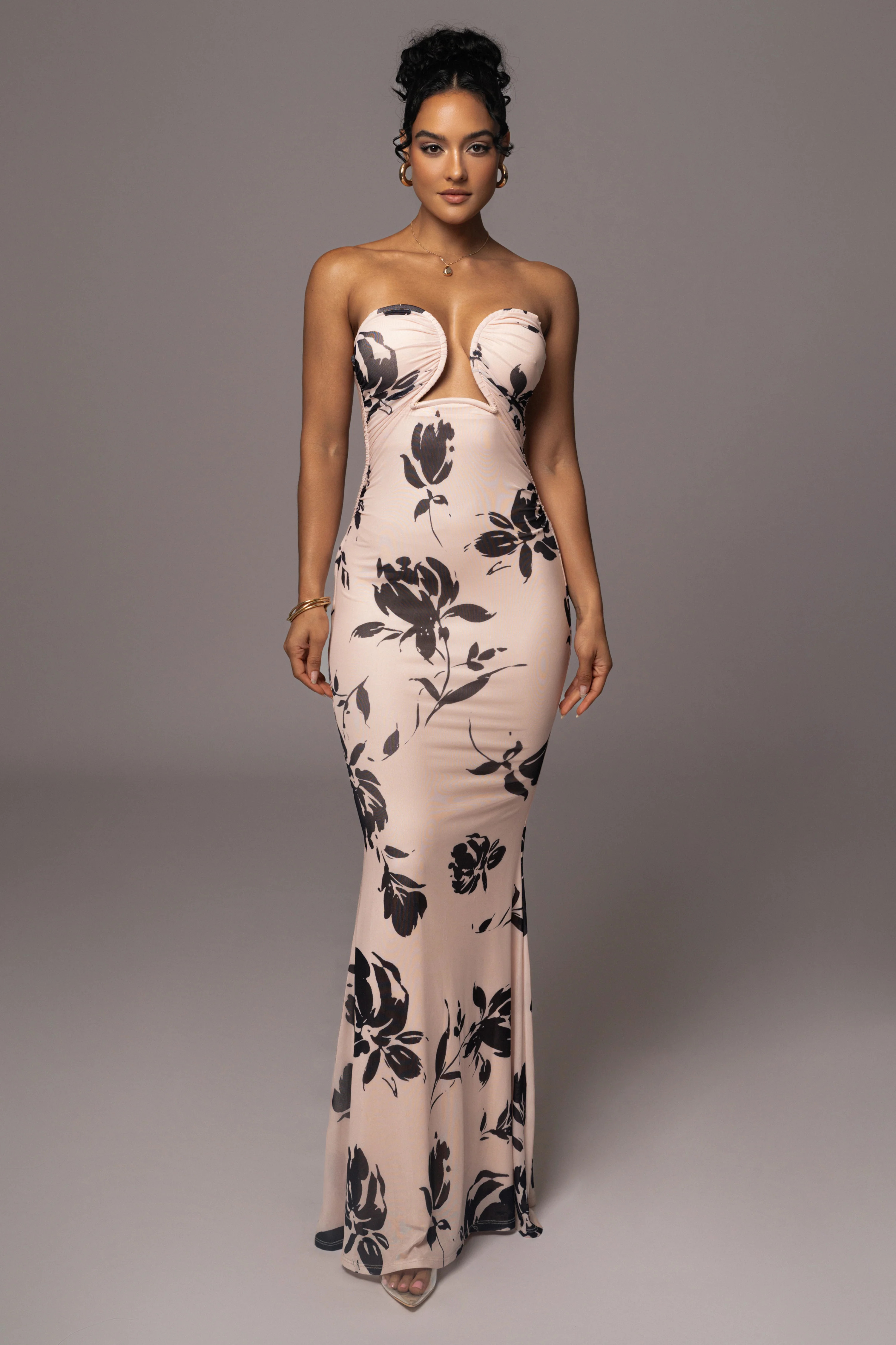 Blush Floral Bethany Strapless Maxi Dress | JLUXLABEL