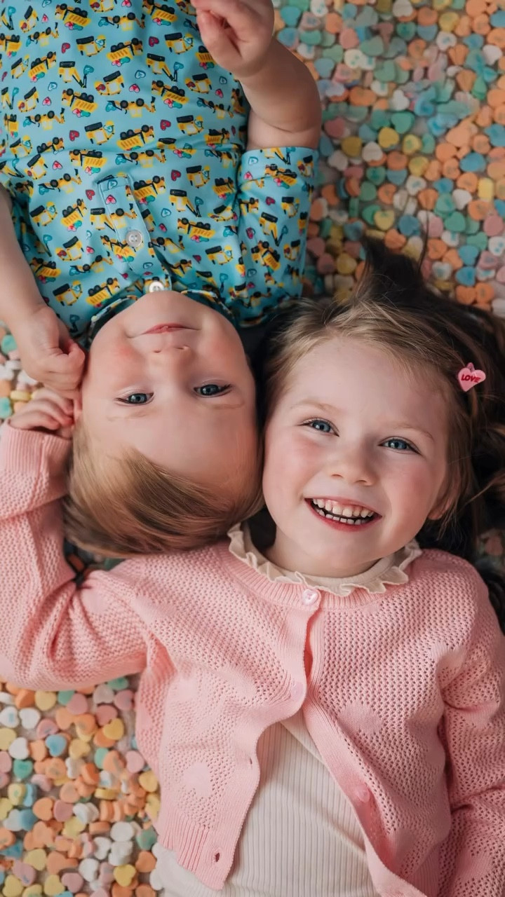 Kicking off this sweet series with 2 variations of this photo idea!💘📸 Which do you prefer?!

We used 5 bags of candy hearts for the first set of these, which is why I wanted to offer another more affordable (and non-choking hazard) option using the paper hearts. You can find those and the outfits linked on LTK!

#valentinesdayphotoshoot #valentinesdayideas #candyhearts #sweethearts