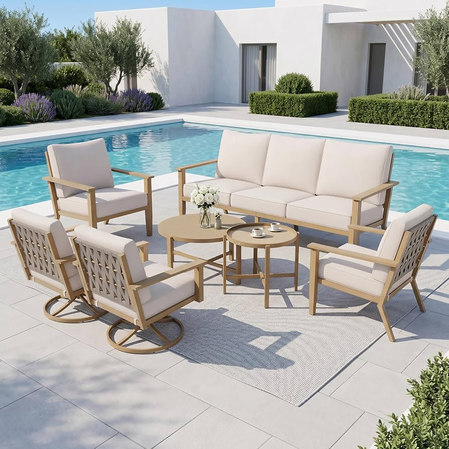 SUNSHINE VALLEY Patio Conversation Set,7 Pcs Metal Outdoor Furniture with 3-Seater Sofa,2 Swivel ... | Amazon (US)
