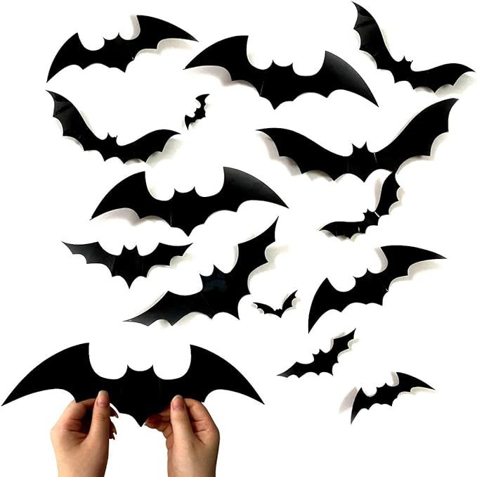 Anditoy 60 PCS Halloween 3D Bats 4 Sizes Scary Bats Wall Decal Stickers Window Clings for Hallowe... | Amazon (US)
