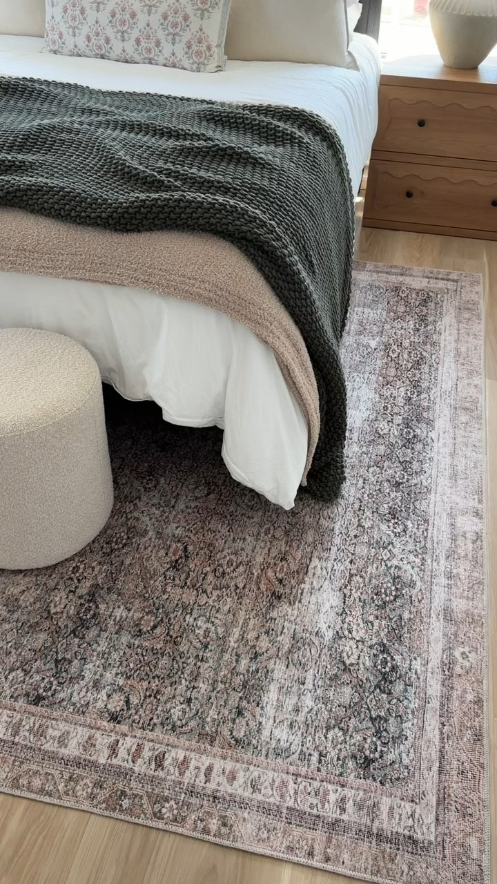 Loloi ink/terracotta color rug from Amazon - I bought the 7x9 & it’s the perfect size for this bedroom! 

The pouf ottomans are from Article & not on LTK. 

#Airbnbhome