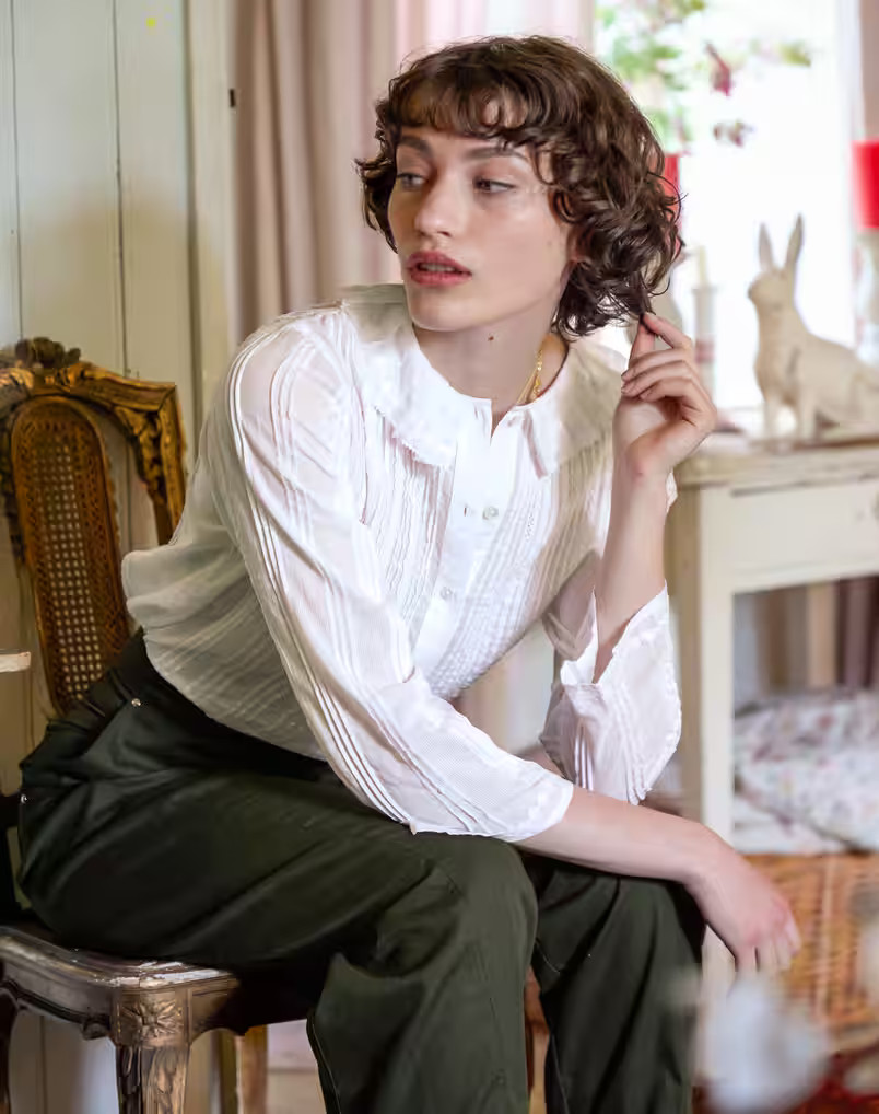Organic Cotton Pintuck & Lace Blouse | Brora