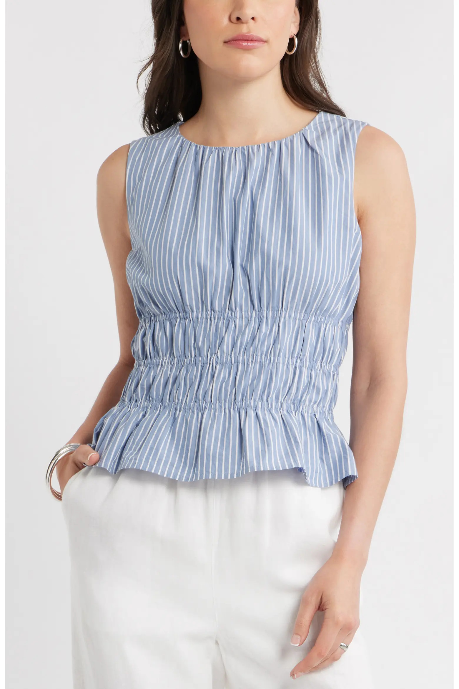 Stripe Smocked Peplum Poplin Top (Women) | Nordstrom | Nordstrom