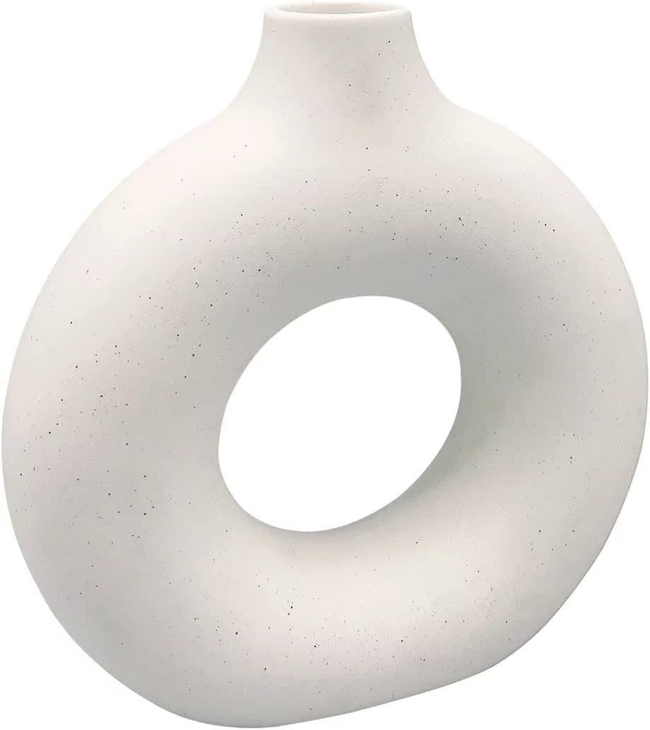 White Ceramic Vase - for Modern Home Decor,Round Matte Pampas Flower Vases Minimalist Nordic Boho... | Amazon (US)