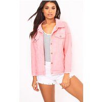 Pink Oversized Fray Hem Denim Jacket | PrettyLittleThing US
