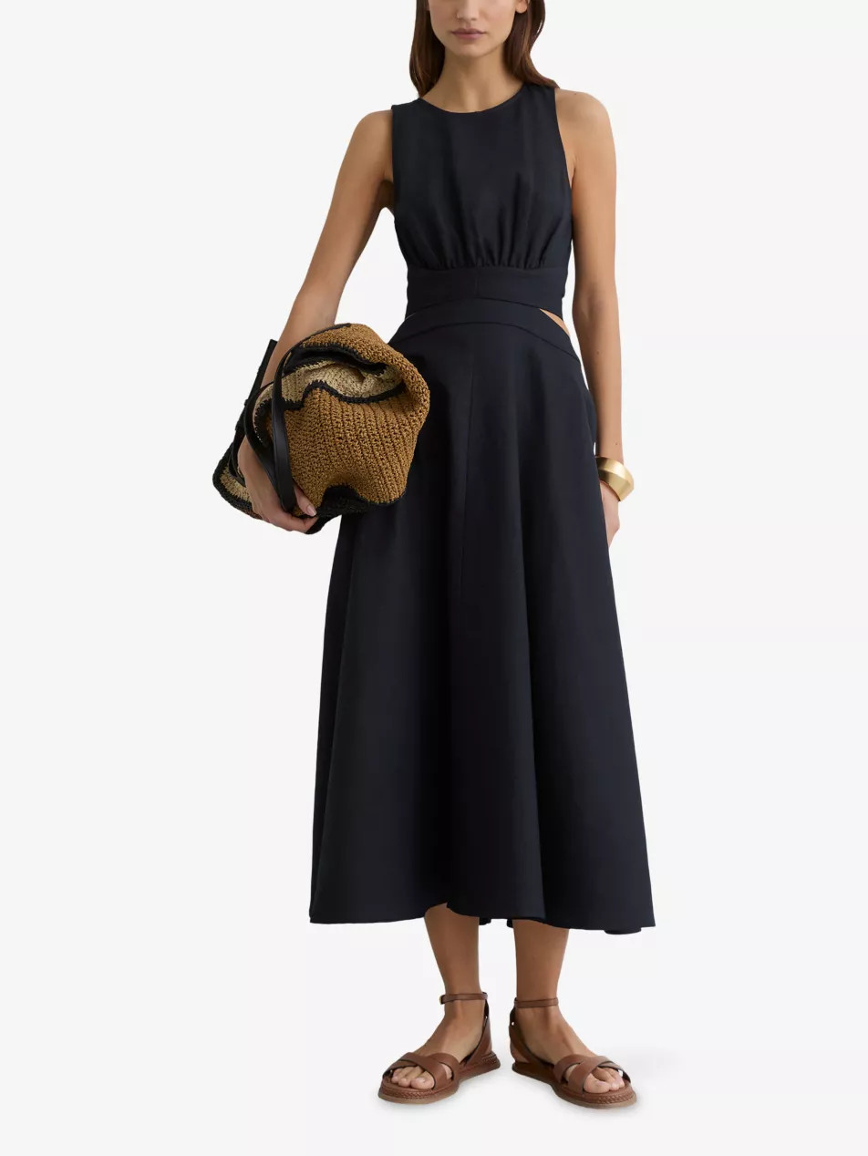 Hazel Cut-Out Linen and Cotton Midi Dress | Selfridges