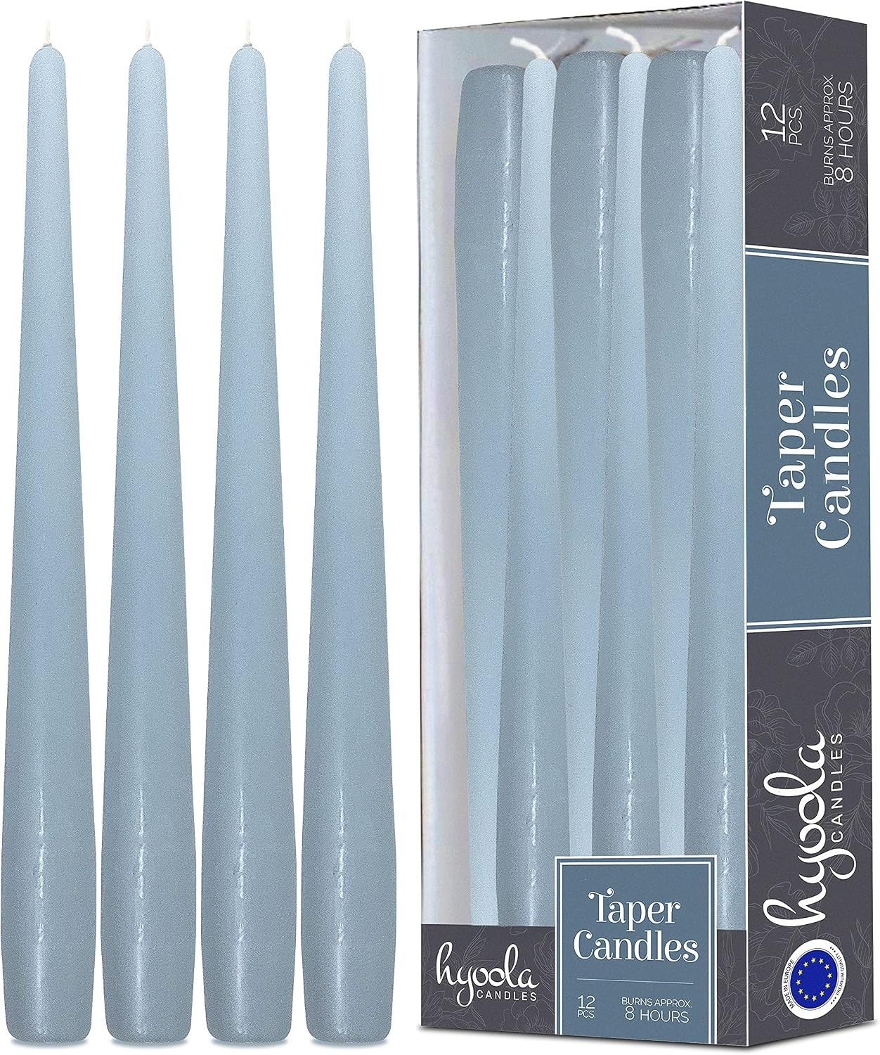 Hyoola Tall Taper Candles - 10 Inch Ice Blue Unscented Dripless Taper Candles - 8 Hour Burn Time - 12 Pack | Amazon (US)