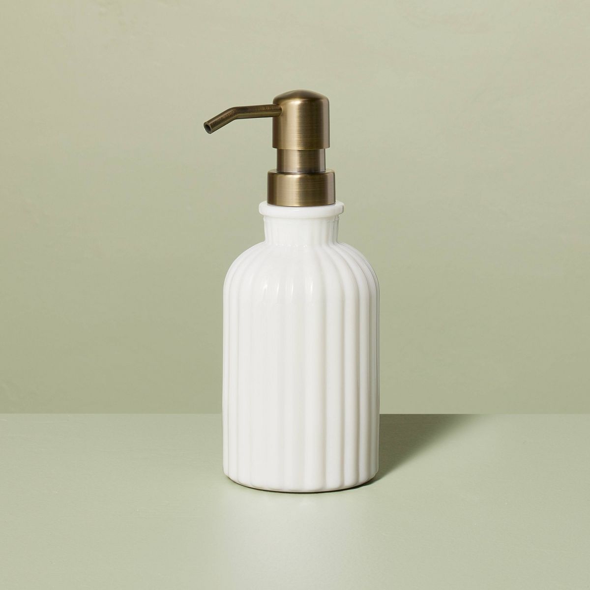 Fluted Milk Glass Soap Pump Brass Finish - Hearth & Hand™ with Magnolia | Target