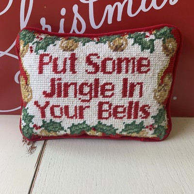 VTG Needlepoint “Put Some Jingle In Your Bells” Christmas Pillow.  Bells & Holly | eBay US