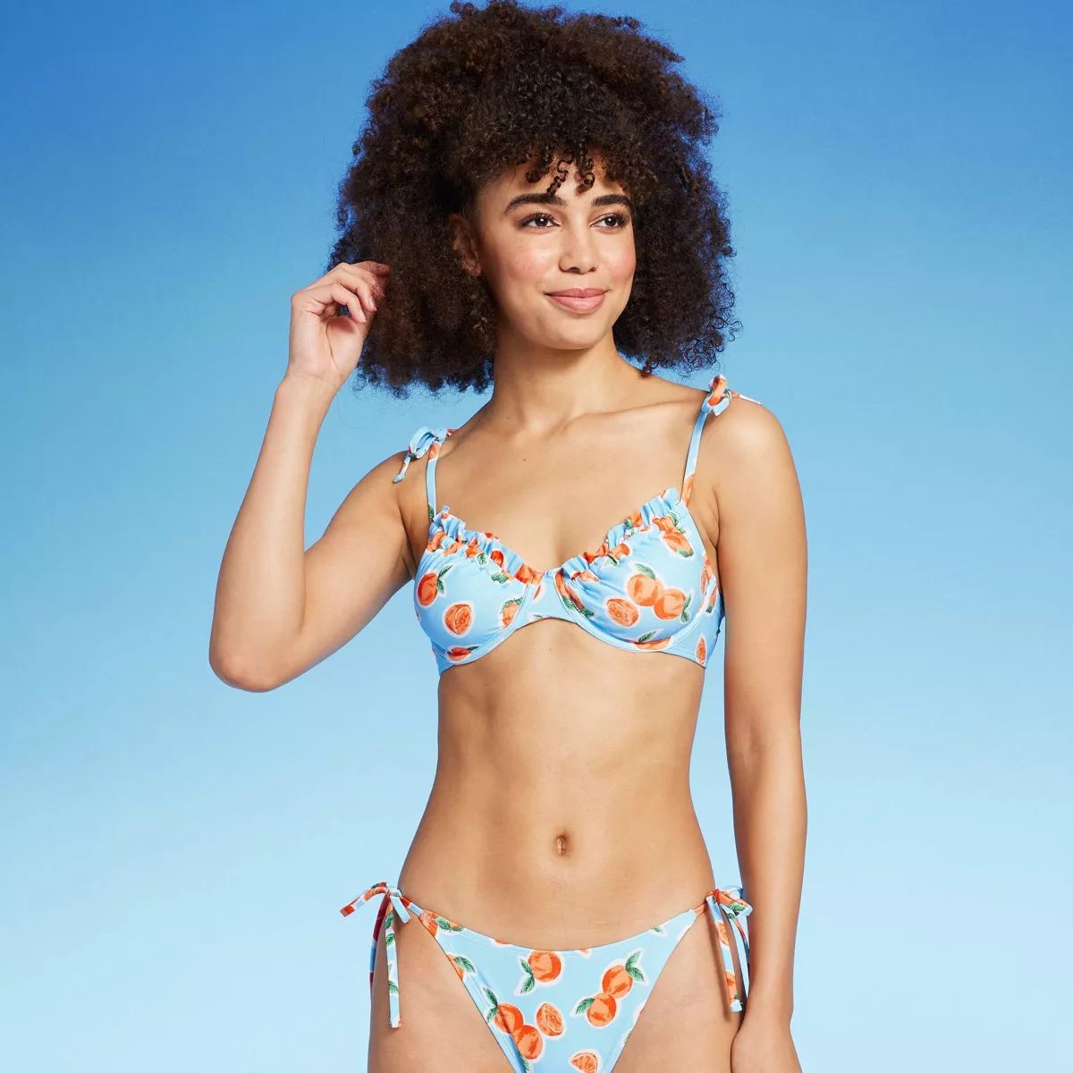 Women's Orange Print Tie Shoulder Underwire Bikini Top - Wild Fable™ Blue XXS | Target