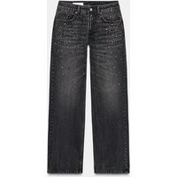 Zara - Trf Low Rise Rhinestone Straight Leg Jeans - Black - 32 (Us 14) - Woman | Zara US