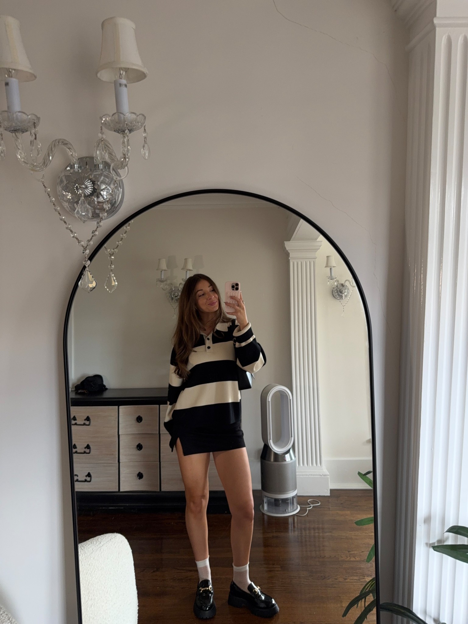 medium shirt
small skirt
true to size shoes 