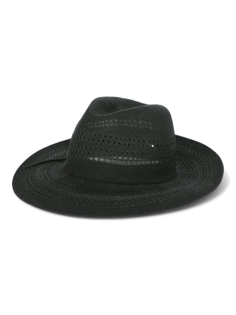 Time and Tru Polyester Knit Panama Hat, Black | Walmart (US)