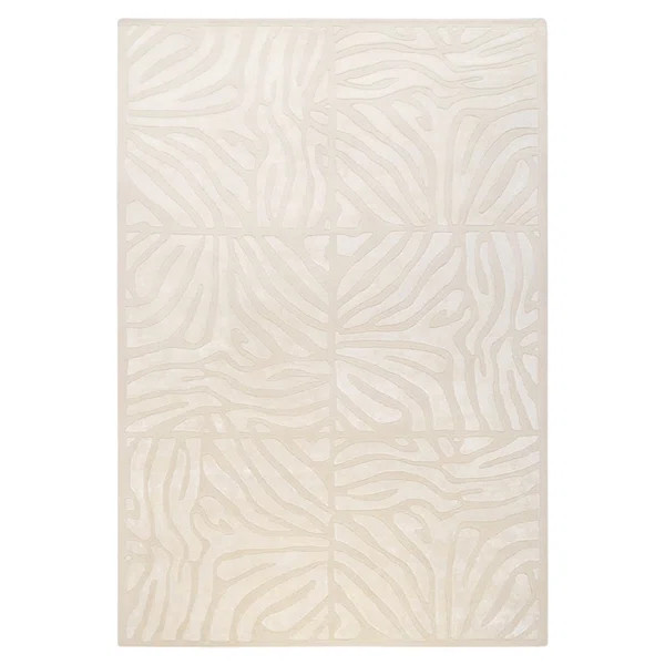 Poulan Abstract Handmade Tufted Wool Cream/Khaki Area Rug | Wayfair North America