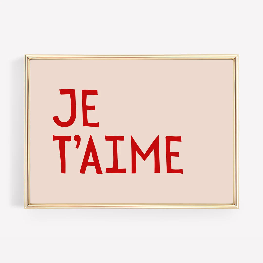 French Wall Art Je T'aime Print Trendy Horizontal Wall Art Printable Valentine Decor Aesthetic Ap... | Etsy (US)