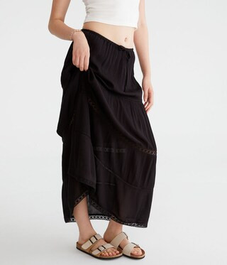 Crinkle Lace-Trim Maxi Skirt | Aeropostale