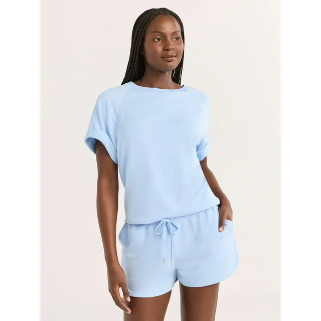 Joyspun Women's French Terry Short Sleeve Top and Shorts Set, 2-Piece, Sizes XS-3X | Walmart (US)
