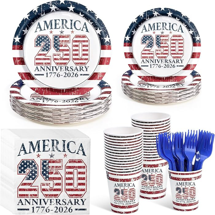 250 Pcs 250th Anniversary 4th of July Party Supplies for 50 Guests Vintage Patriotic Plates Napki... | Amazon (US)