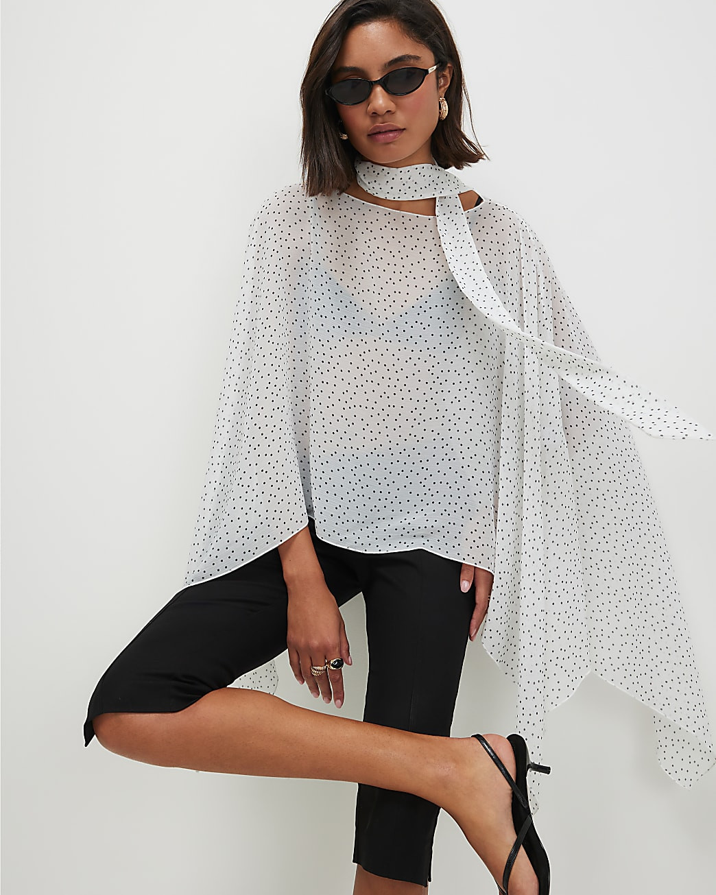 White Chiffon Polka Dot Scarf Cape | River Island UK & IE