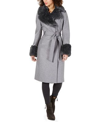 Via Spiga Women's Faux-Fur-Trim Belted Wrap Coat & Reviews - Coats & Jackets - Women - Macy's | Macys (US)