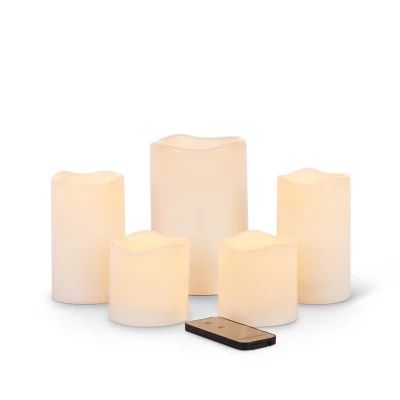 Indoor/Outdoor LED Candles with Remote Control in Bisque (Set of 5) | Bed Bath & Beyond | Bed Bath & Beyond