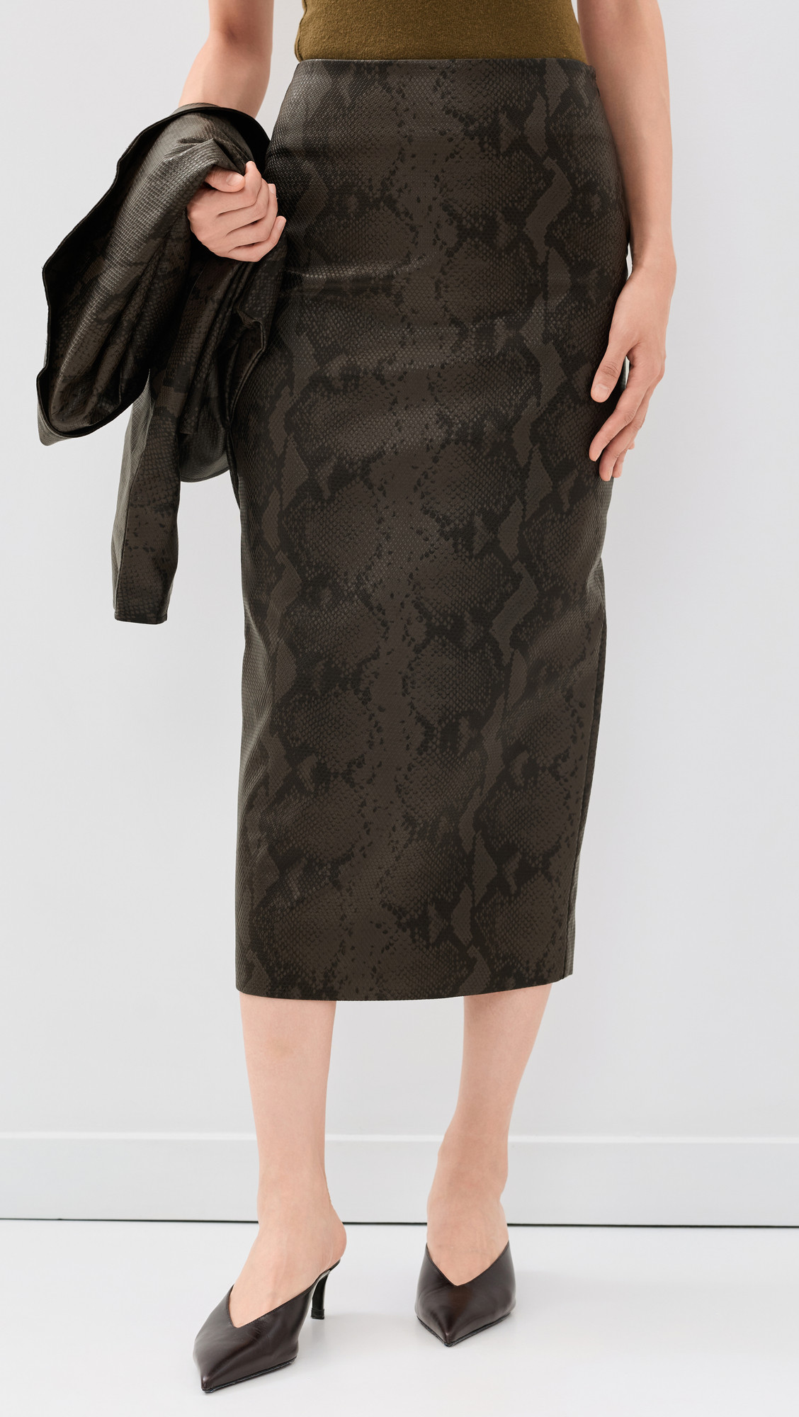 Line & Dot Bex Faux Leather Midi Skirt Dark Brown L | Shopbop