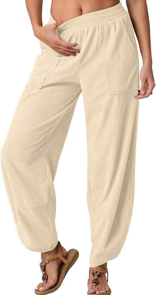 Womens Wide Leg Harem Pants Palazzo Boho Casual Loose Elastic Waist 2025 Travel Vacation Outfits ... | Amazon (US)