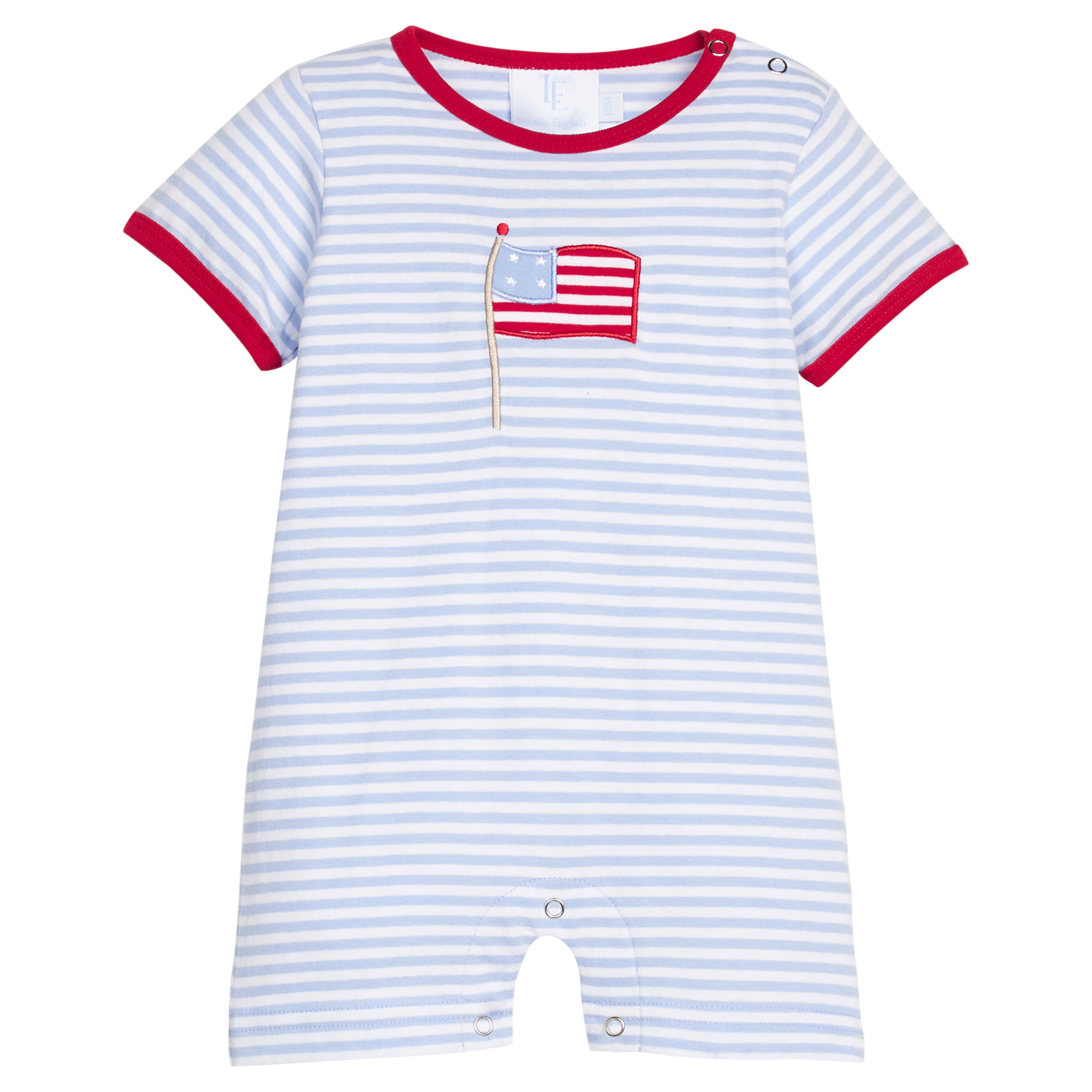 Flag Applique Romper - Striped Patriotic Baby Boy One-Piece | Little English